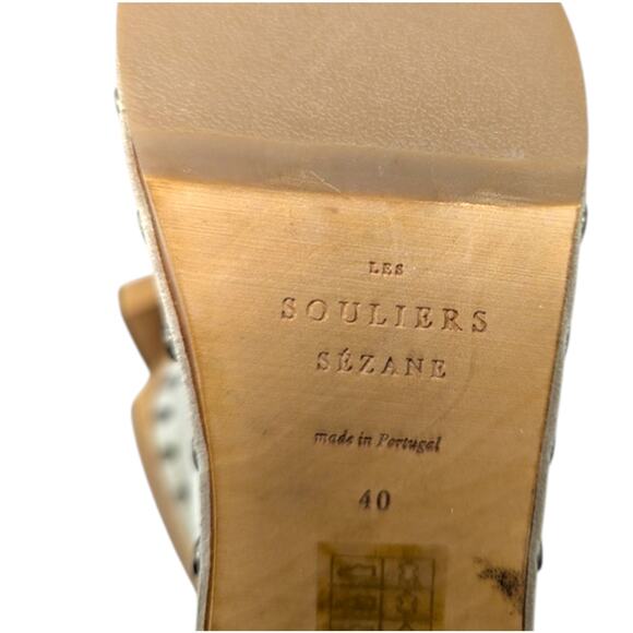 Sezane Dakota Stone High Heel Beige Clogs Mules Sandals 40 - Picture 8 of 8